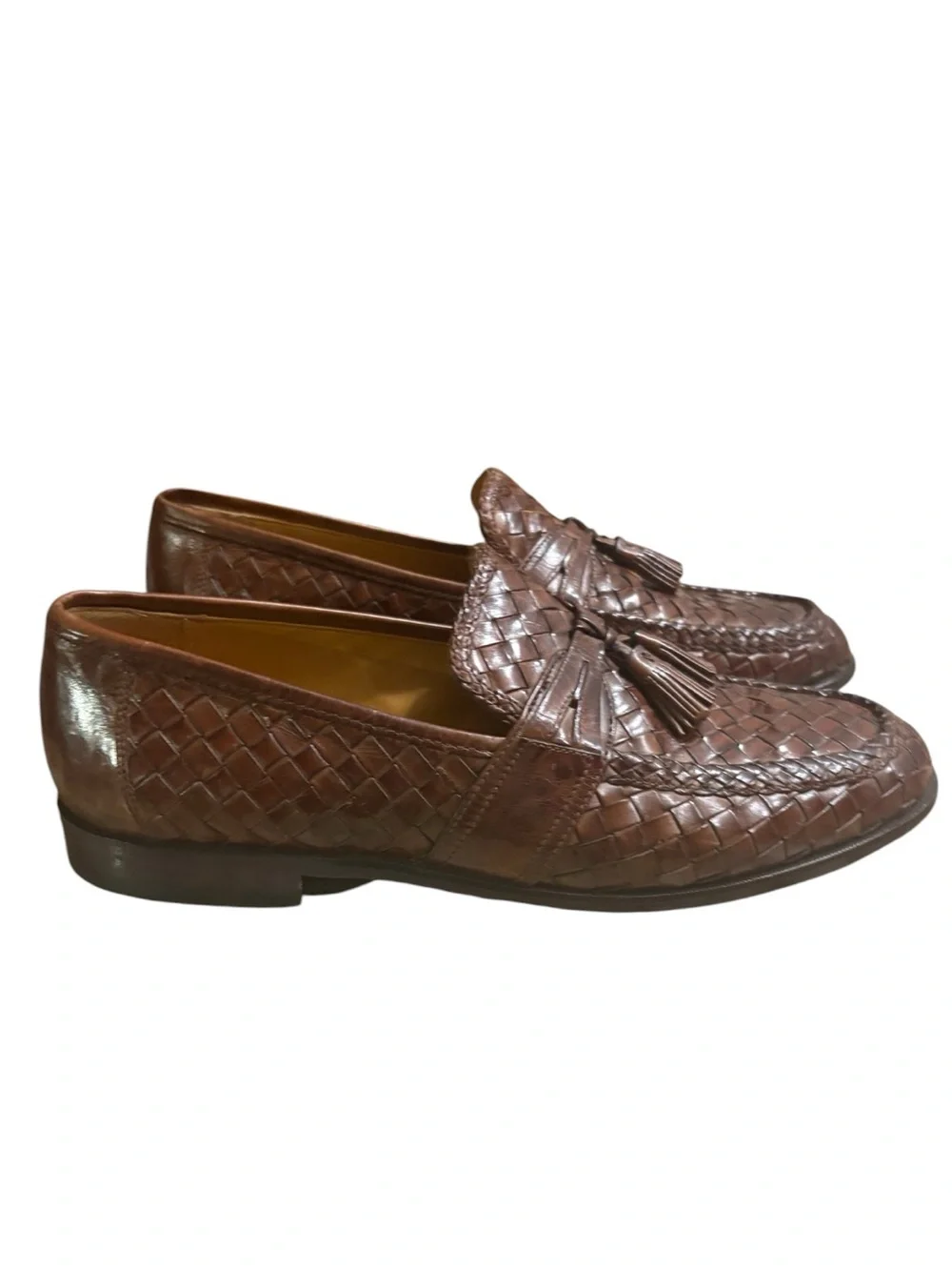 JOHNSTON & MURPHY Domani Leather Woven Slip-On Tassel Loafers Size 11
